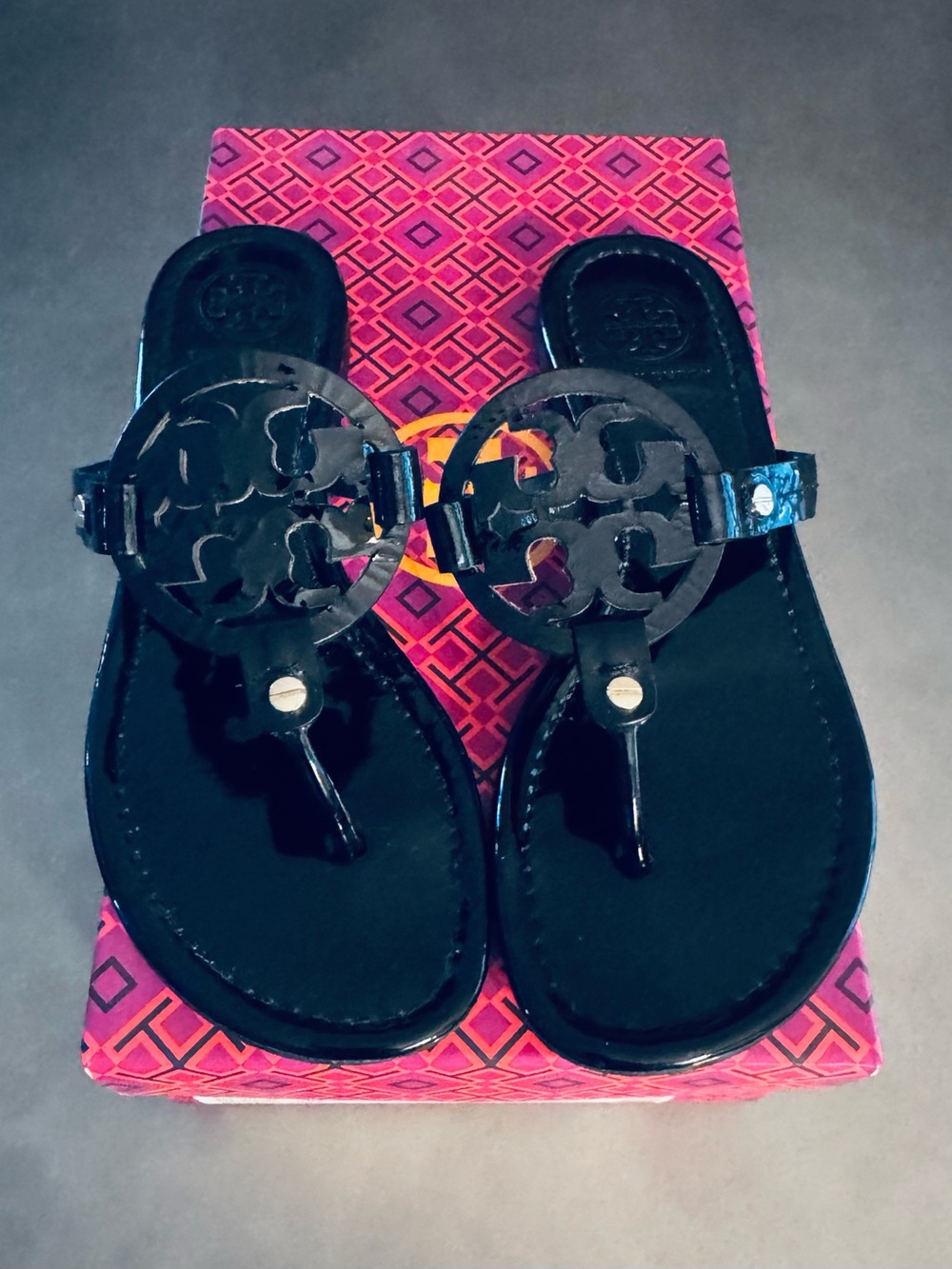 Tory Burch Miller Patent Leather Sandals - Black - Size 7